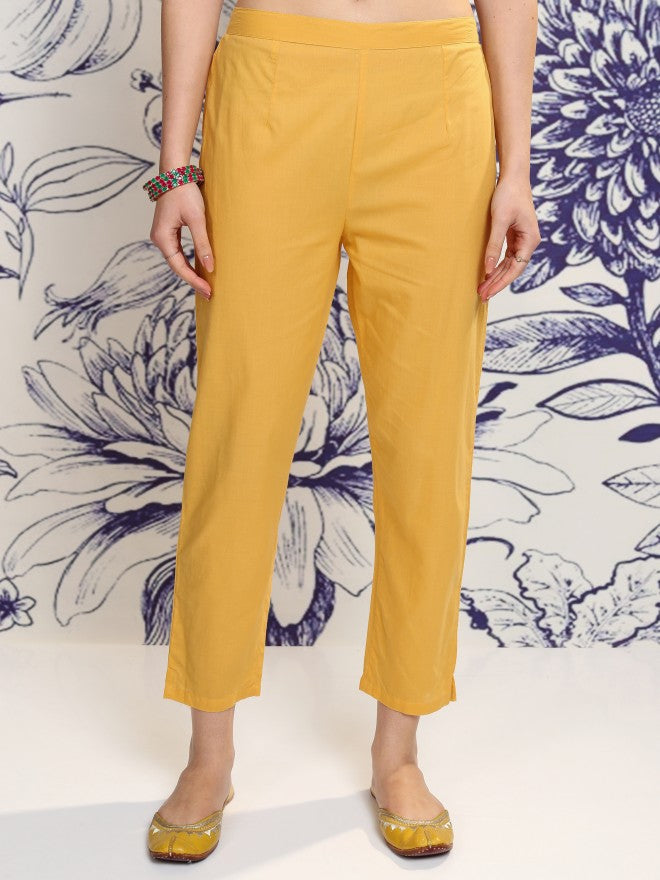 Vishudh Women Mustard Embroidered Kurta With Trouser And Dupatta - Mustard - Image 8