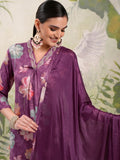 Vishudh Women Purple Printed Kurta With Trouser And Dupatta - Purple - Image 1