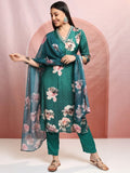 Vishudh Women Green Printed Kurta With Trouser And Dupatta - Green - Image 1