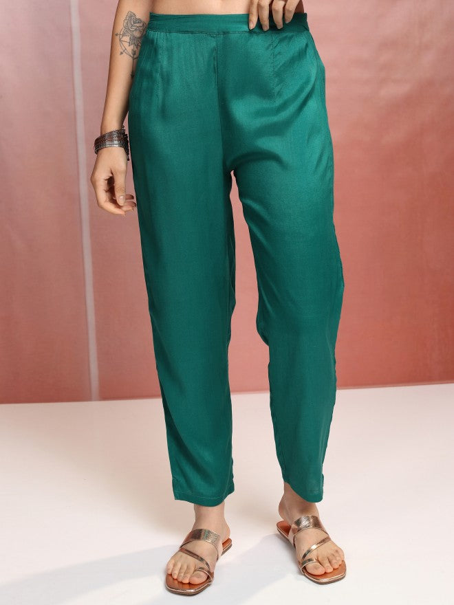 Vishudh Women Green Printed Kurta With Trouser And Dupatta - Green - Image 7