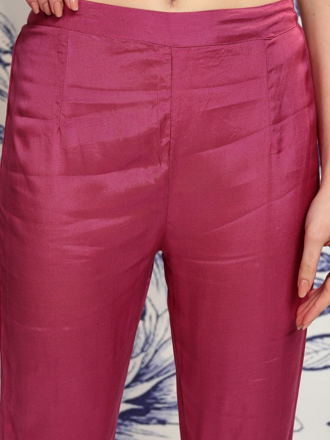 Vishudh Women Burgundy Printed Kurta With Trouser And Dupatta - Burgundy - Image 7