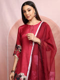 Vishudh Women Red Printed Kurta With Trouser And Dupatta - Red - Image 1