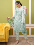 Vishudh Women White Printed Kurta With Trouser And Dupatta - White - Image 1