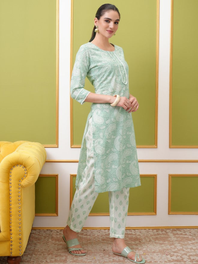 Vishudh Women White Printed Kurta With Trouser And Dupatta - White - Image 4