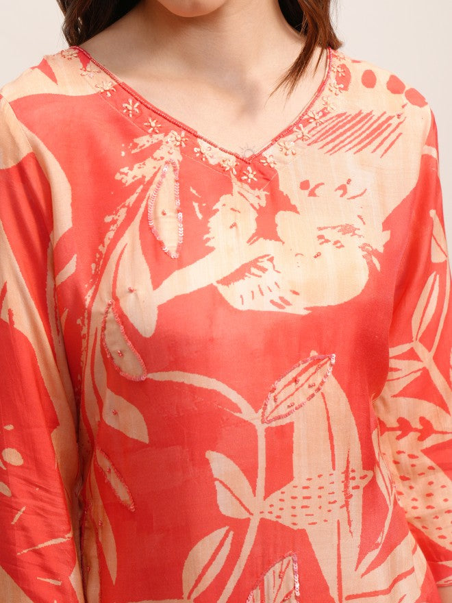Vishudh Women Peach Printed Kurta With Dhoti Pant - Peach - Image 5