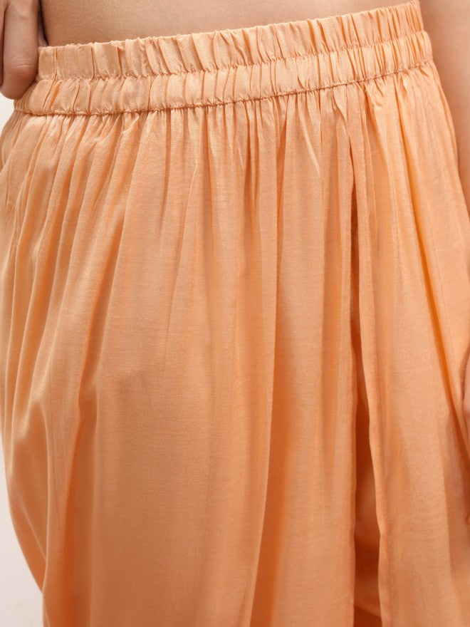 Vishudh Women Peach Printed Kurta With Dhoti Pant - Peach - Image 6