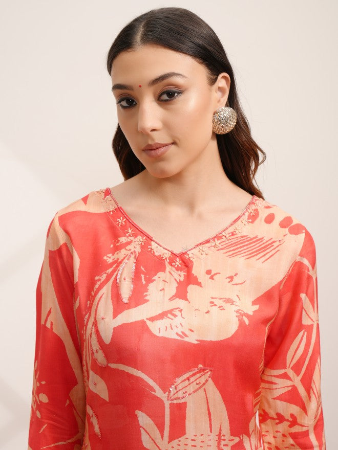 Vishudh Women Peach Printed Kurta With Dhoti Pant - Peach - Image 8