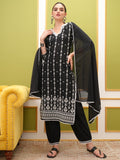 Vishudh Women Black Embroidered Kurta With Trouser And Dupatta - Black - Image 1