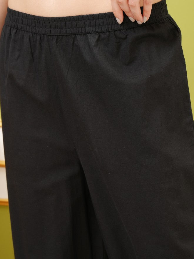 Vishudh Women Black Embroidered Kurta With Trouser And Dupatta - Black - Image 6