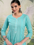 Vishudh Women Blue Embroidered Kurta With Trouser - Blue - Image 1