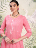 Vishudh Women Pink Embroidered Kurta With Trouser - Pink - Image 1
