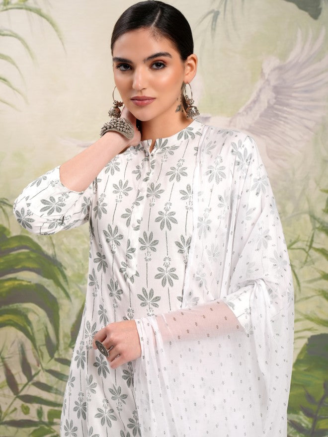 Vishudh Women Green Printed Kurta With Trouser And Dupatta - Green - Image 1