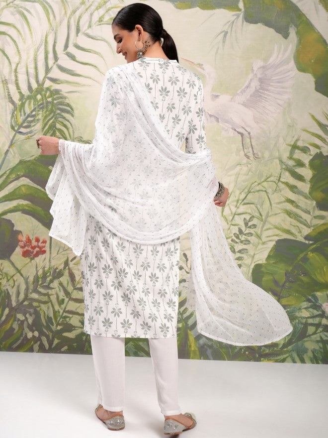 Vishudh Women Green Printed Kurta With Trouser And Dupatta - Green - Image 3
