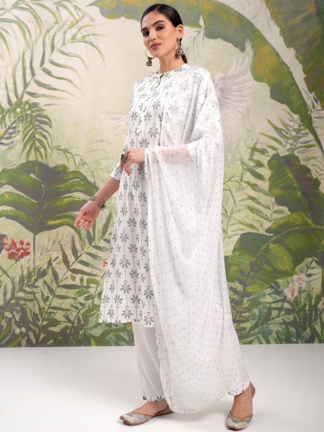Vishudh Women Green Printed Kurta With Trouser And Dupatta - Green - Image 4