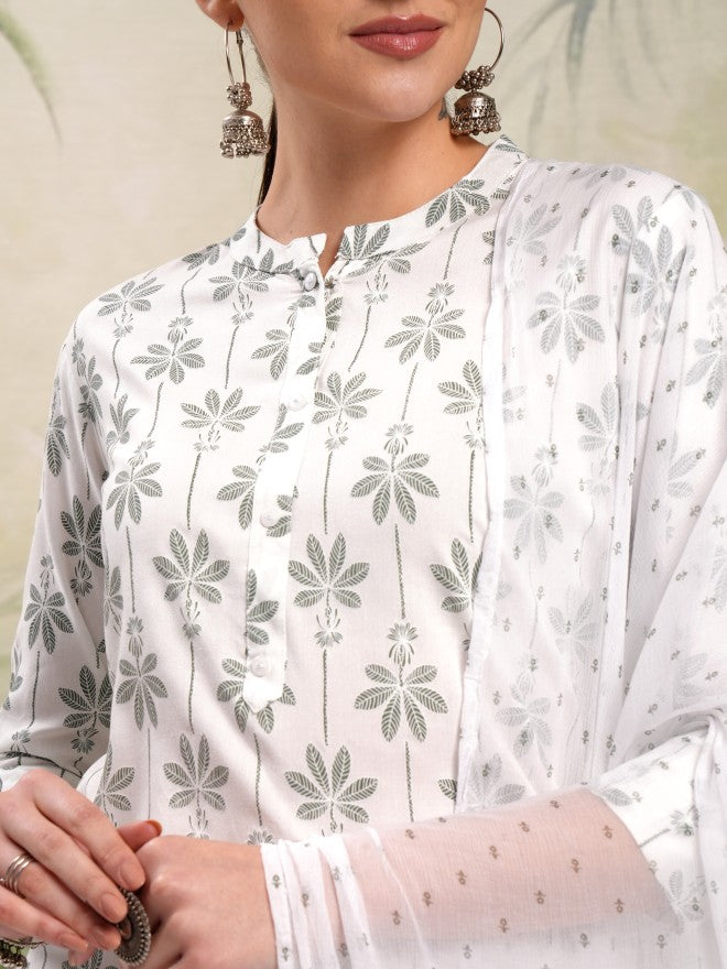Vishudh Women Green Printed Kurta With Trouser And Dupatta - Green - Image 5
