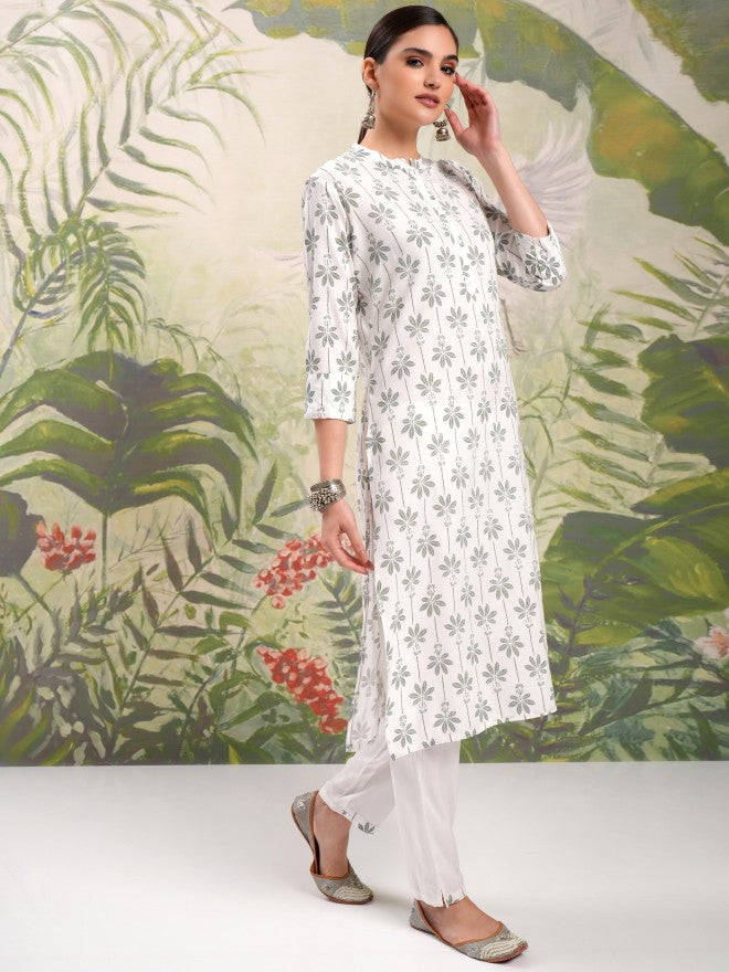 Vishudh Women Green Printed Kurta With Trouser And Dupatta - Green - Image 6