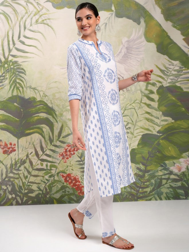 Vishudh Women Blue Printed Kurta With Trouser And Dupatta - Blue - Image 6