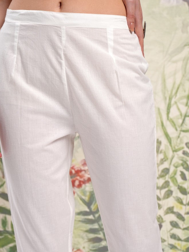 Vishudh Women White Embroidered Kurta With Trouser And Dupatta - White - Image 8
