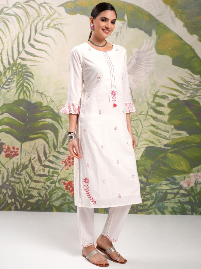 Vishudh Women White Embroidered Kurta With Trouser And Dupatta - White - Image 6