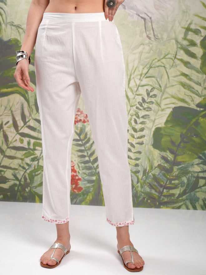 Vishudh Women White Embroidered Kurta With Trouser And Dupatta - White - Image 7