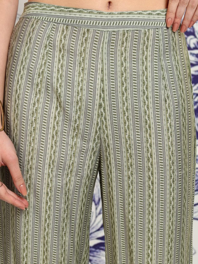 Vishudh Women Green Printed Kurta With Trouser And Dupatta - Green - Image 7
