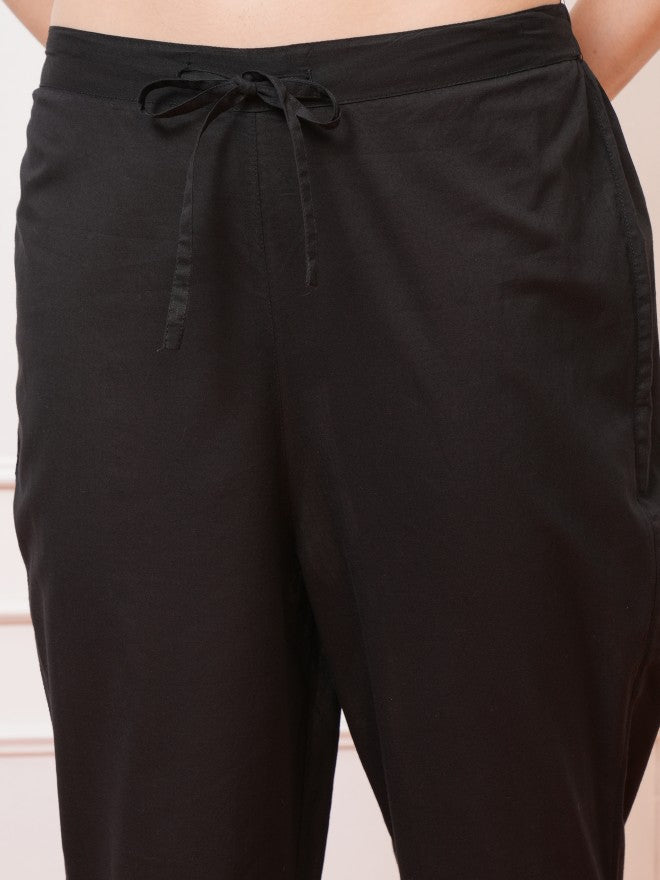 Vishudh Women Black Embroidered Kurta With Trousers And Dupatta - Black - Image 6