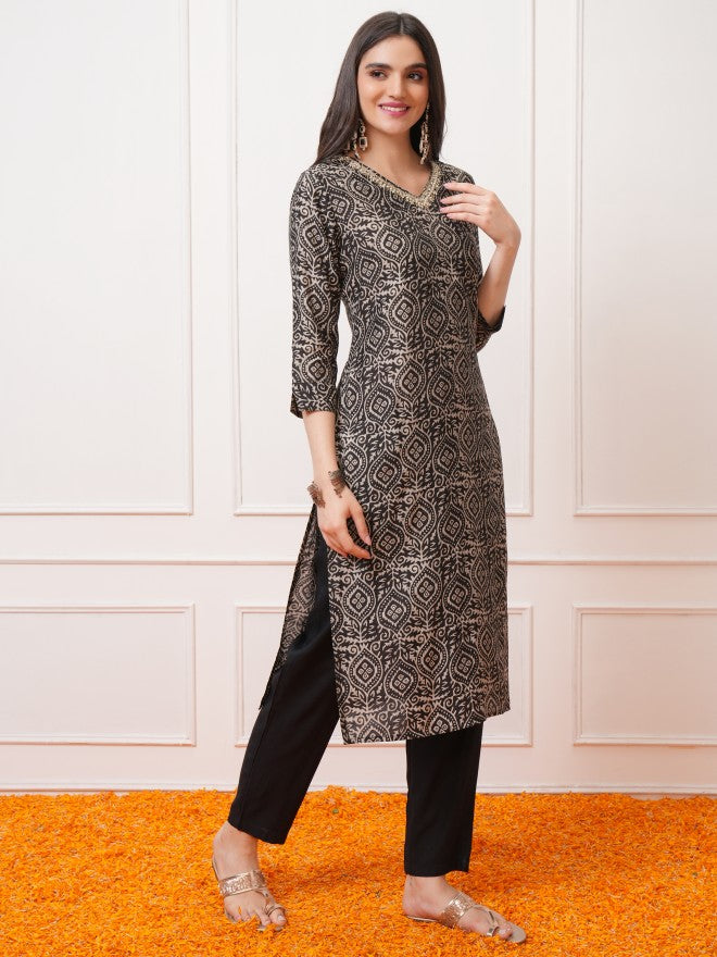 Vishudh Women Black Printed Kurta With Trouser And Dupatta - Black - Image 4