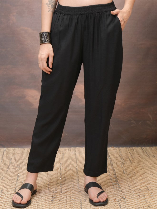 Vishudh Women Black Printed Kurta With Trouser And Dupatta - Black - Image 7