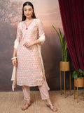 Vishudh Women Cream Printed Kurta With Trouser And Dupatta - Cream - Image 1