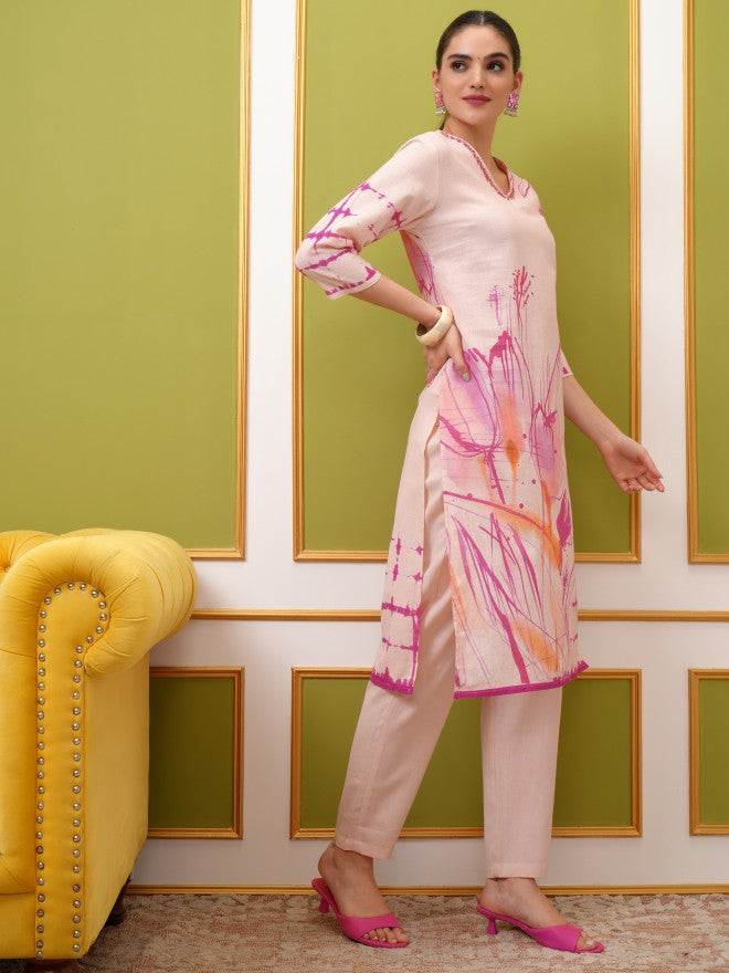 Vishudh Women Pink Printed Kurta With Trouser And Dupatta - Pink - Image 6