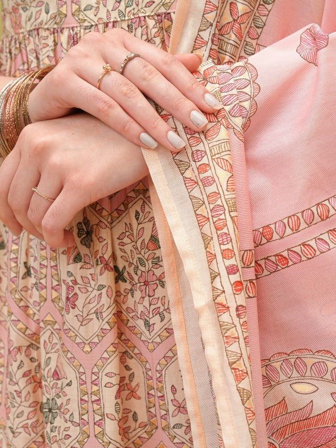 Vishudh Women Pink Printed Kurta With Trouser And Dupatta - Pink - Image 9