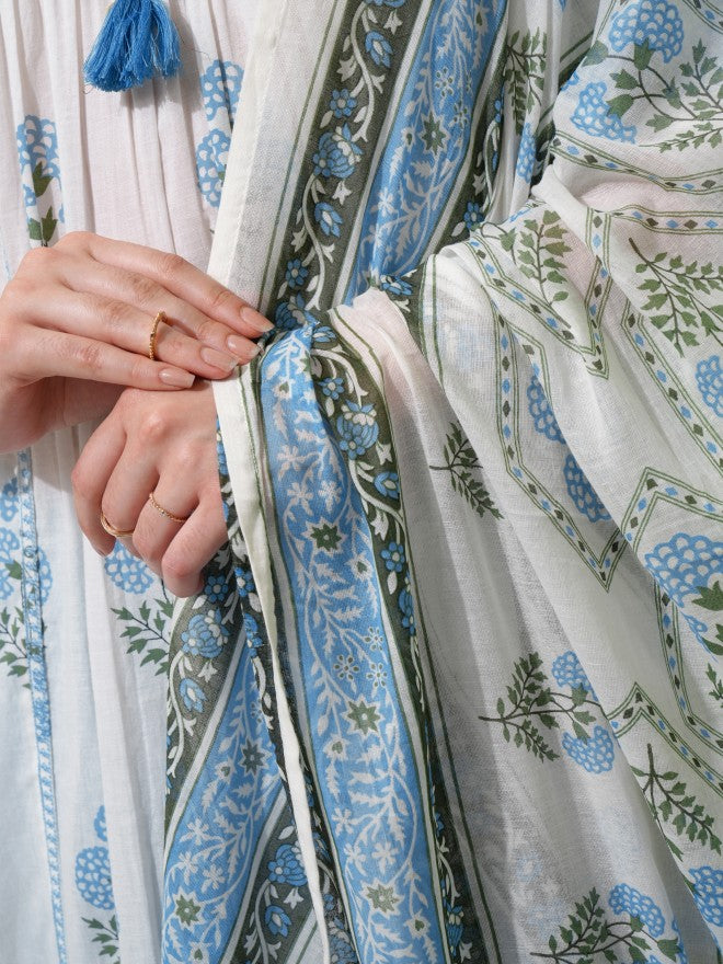 Vishudh Women White Printed Kurta With Trouser And Dupatta - White - Image 8