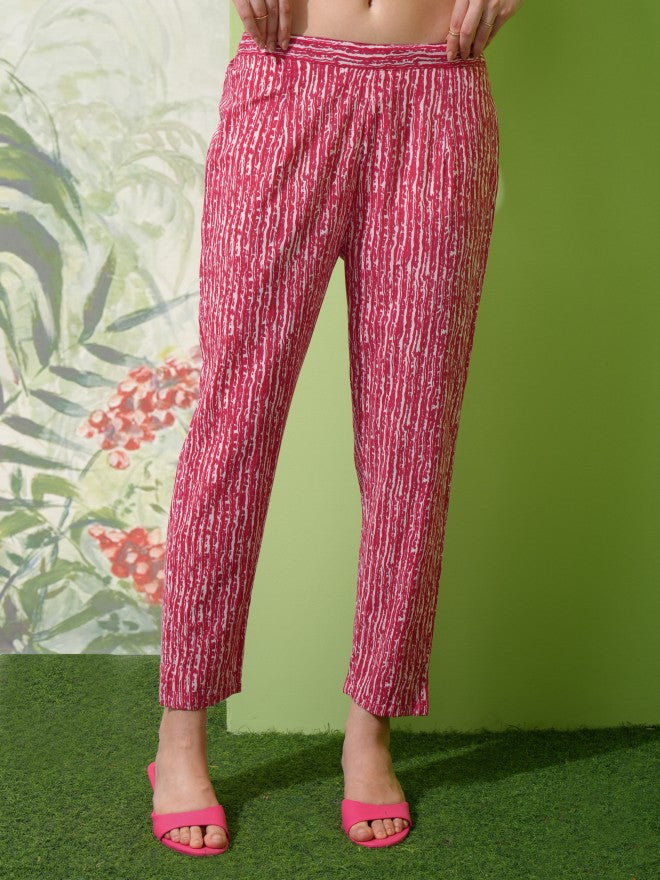 Vishudh Women Pink Printed Kurta With Trouser And Dupatta - Pink - Image 7