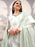 Vishudh Women White Printed Kurta With Trouser And Dupatta - White - Image 1