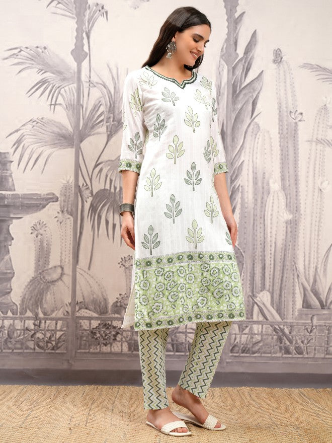 Vishudh Women White Printed Kurta With Trouser And Dupatta - White - Image 6