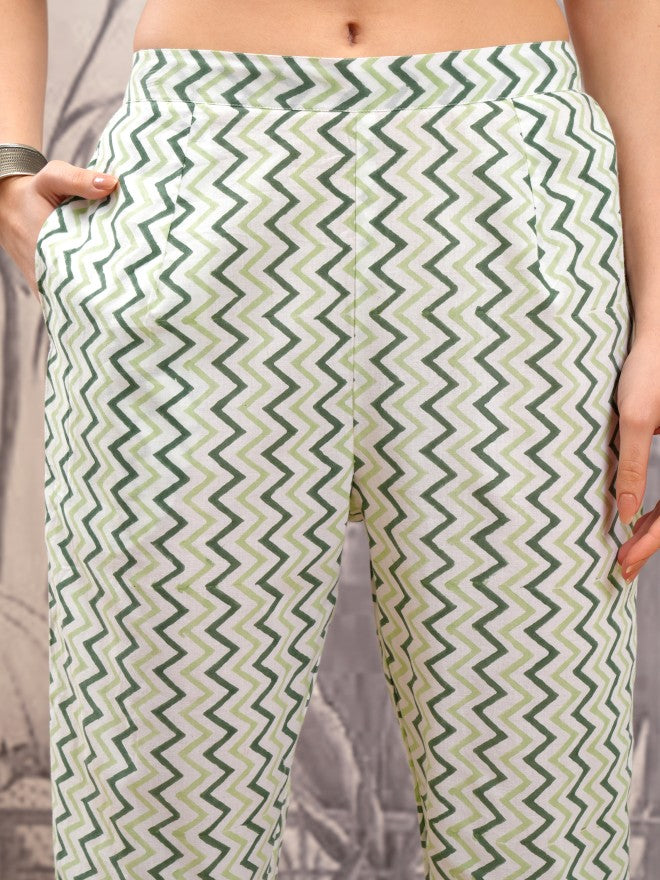 Vishudh Women White Printed Kurta With Trouser And Dupatta - White - Image 8