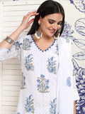 Vishudh Women White Printed Kurta With Trouser And Dupatta - White - Image 1