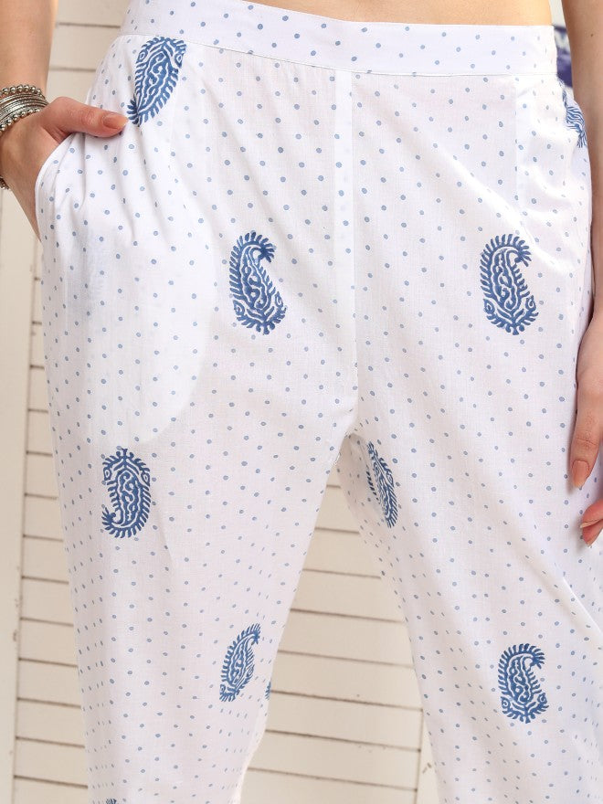 Vishudh Women White Printed Kurta With Trouser And Dupatta - White - Image 7