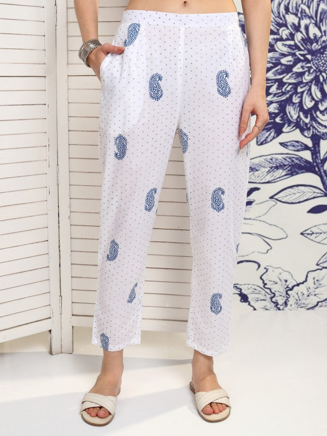 Vishudh Women White Printed Kurta With Trouser And Dupatta - White - Image 8