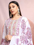 Vishudh Women White Printed Kurta With Trouser And Dupatta - White - Image 1