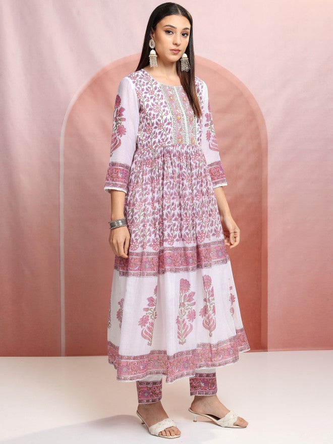 Vishudh Women White Printed Kurta With Trouser And Dupatta - White - Image 6