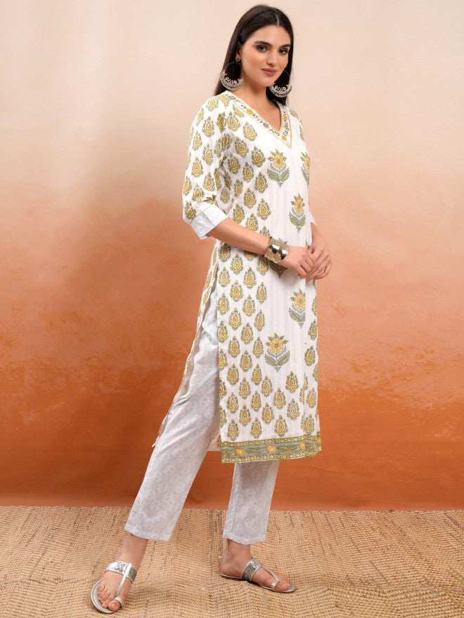 Vishudh Women White Printed Kurta With Trouser And Dupatta - White - Image 6
