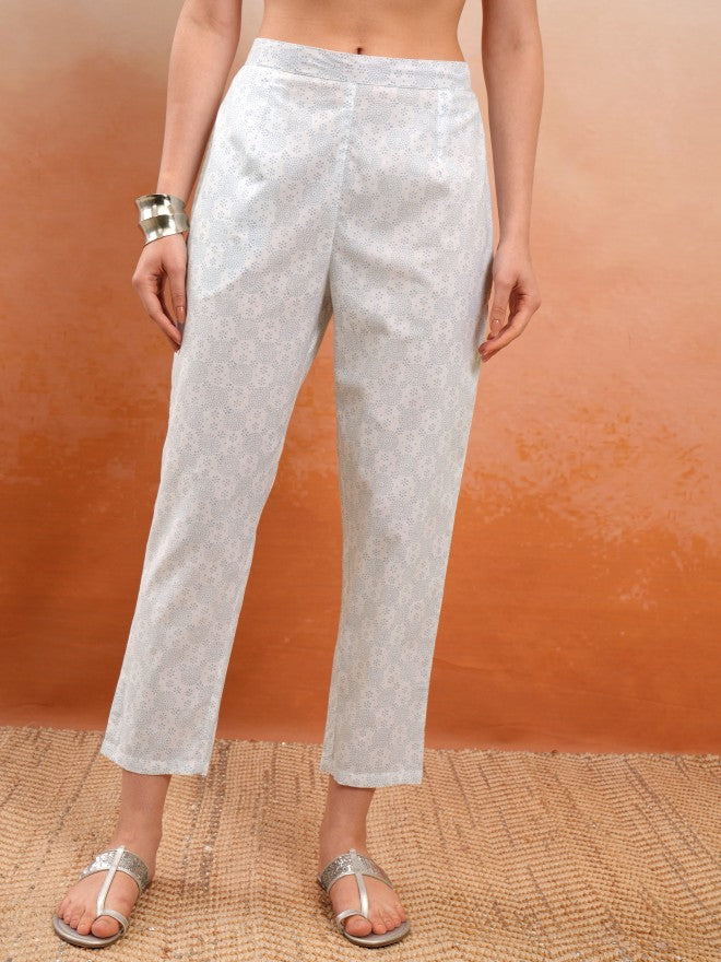 Vishudh Women White Printed Kurta With Trouser And Dupatta - White - Image 7