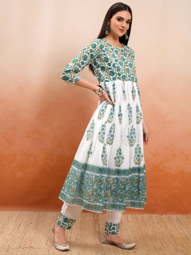Vishudh Women White Printed Kurta With Trouser And Dupatta - White - Image 4