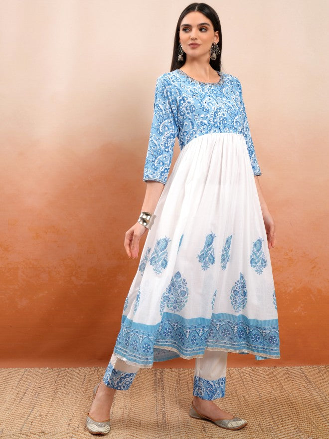 Vishudh Women White Printed Kurta With Trouser And Dupatta - White - Image 6