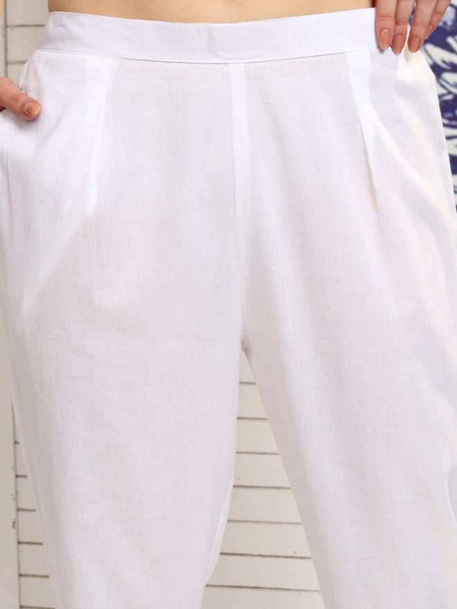 Vishudh Women White Printed Kurta With Trouser And Dupatta - White - Image 7