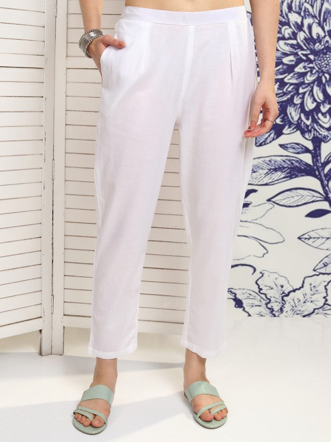 Vishudh Women White Printed Kurta With Trouser And Dupatta - White - Image 8