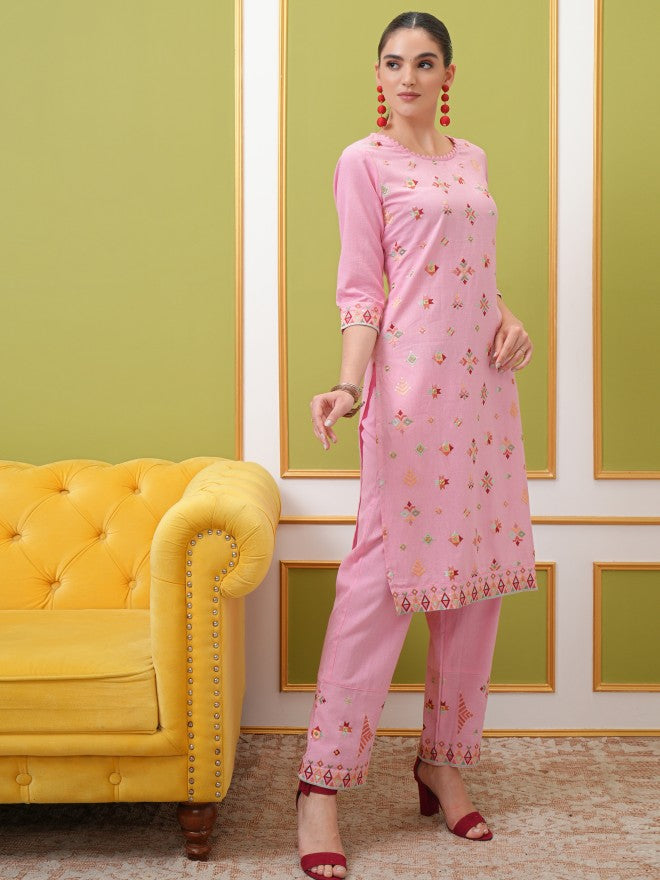 Vishudh Women Pink Kurta With Trouser And Dupatta - Pink - Image 4