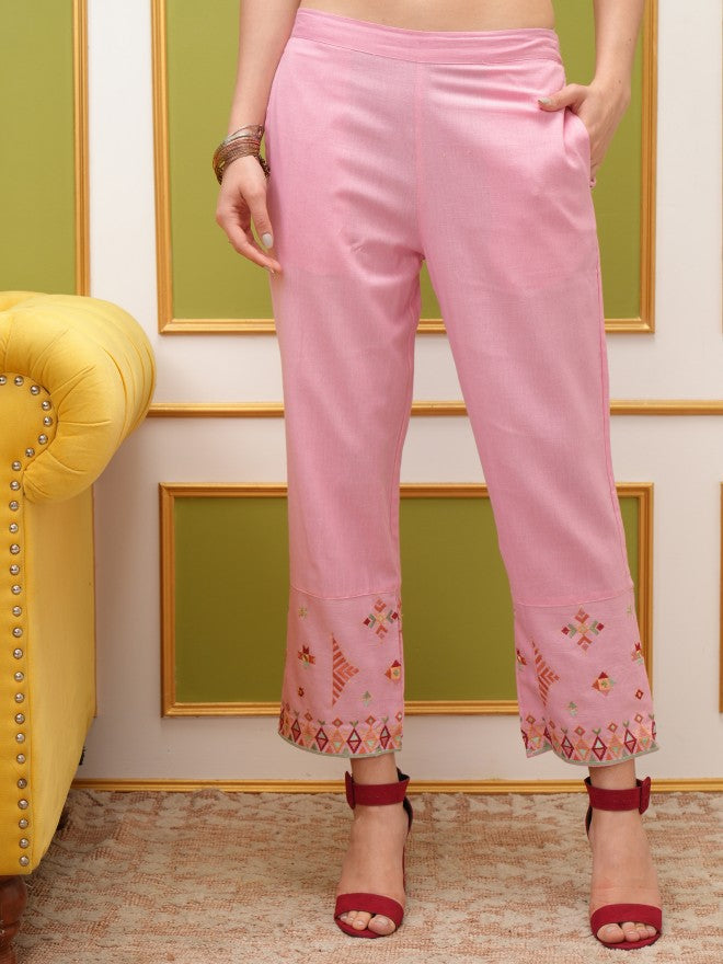 Vishudh Women Pink Kurta With Trouser And Dupatta - Pink - Image 7