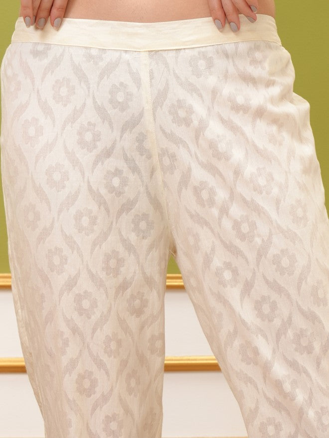 Vishudh Women Cream Embroidered Kurta With Trouser - Cream - Image 7